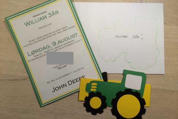 John Deere, Invitation, traktor, børnefødselsdag, 