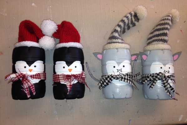 mus og pingvin af vandflaske til jul