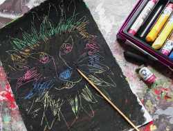 scratch art med oliepastel, fedtfarver